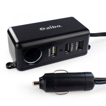 aibo AB437 車用帶線點煙器擴充座(3埠USB+點煙孔+1M延長線)